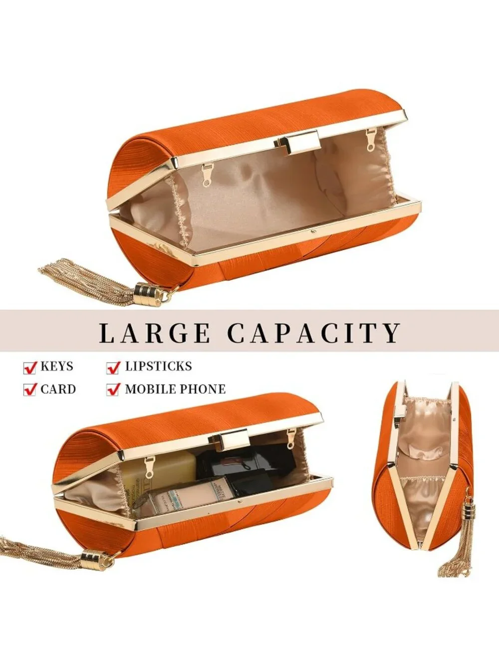 👜 Women's Orange Tassel Evening Clutch bag Crossbody Night out Clutch Purses